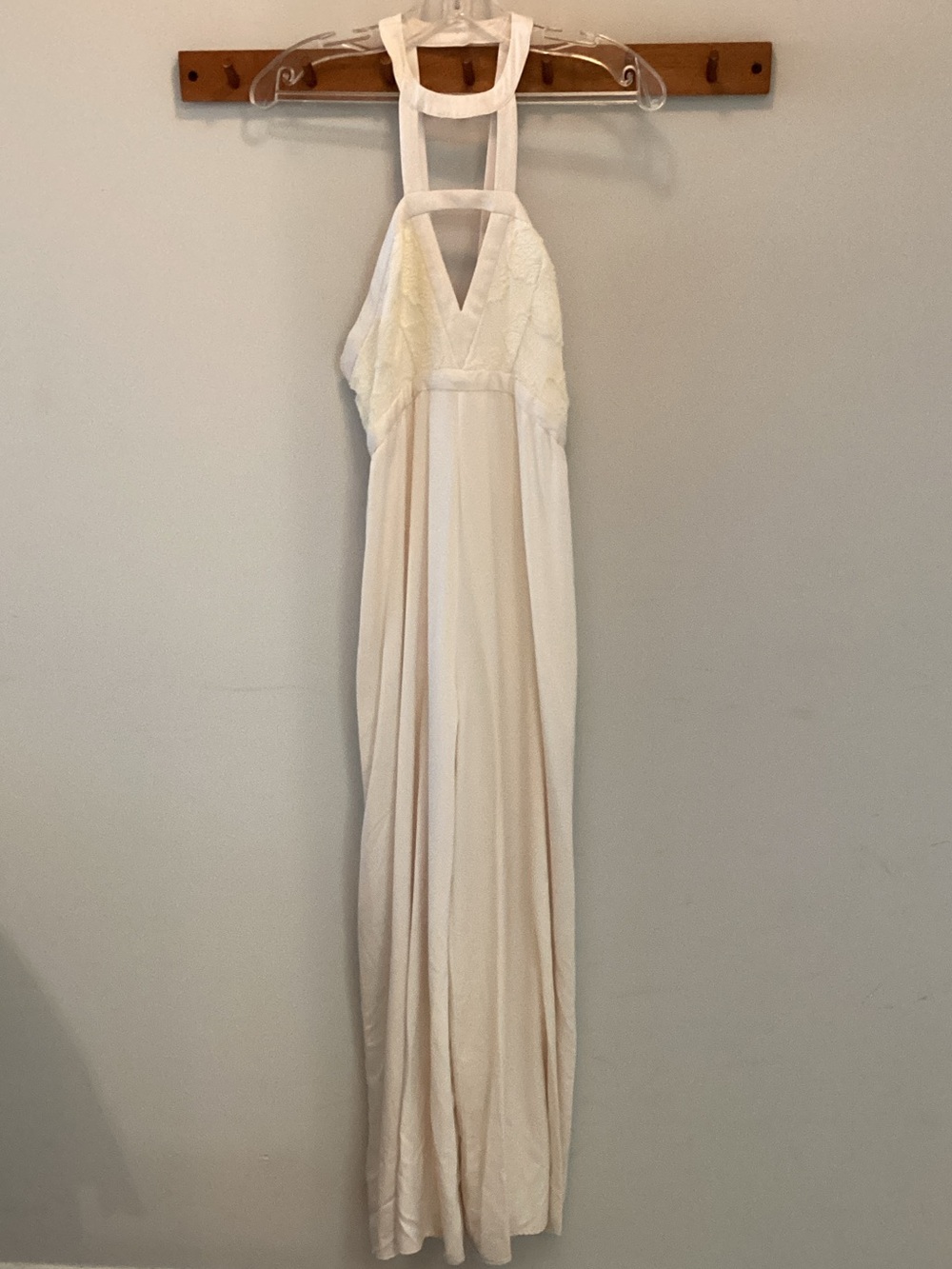 silence + noise Ivory Silk Halter Jumpsuit with Lace Bodice